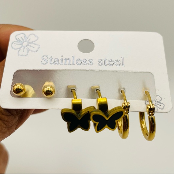 3 pairs of 18k gold plated stainless steel earrings - Picture 4 of 4